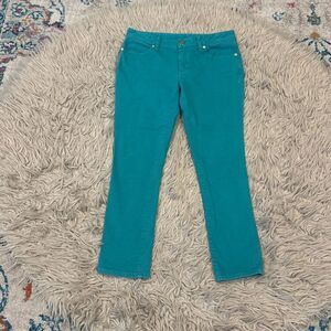 Tory Burch cropped slim boots jeans in turquoise color size 28